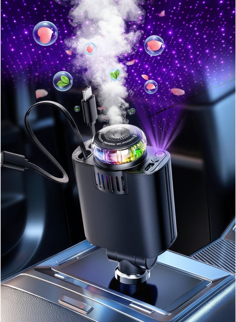 vexa pro 5 in 1 Star Light Car Charger 45W | PD 30W USB-C Fast Charge with Aromatherapy & Retractable Cable - Image 1